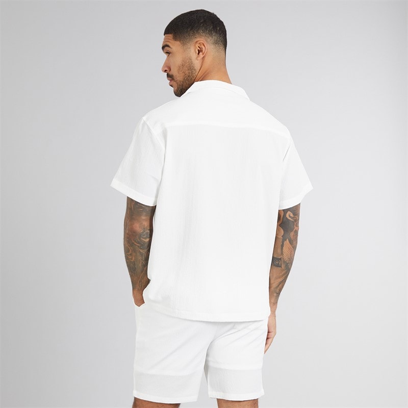 Avant Garde Mens Laguna Textured Short Sleeve Shirt And Shorts Set White - Image 2
