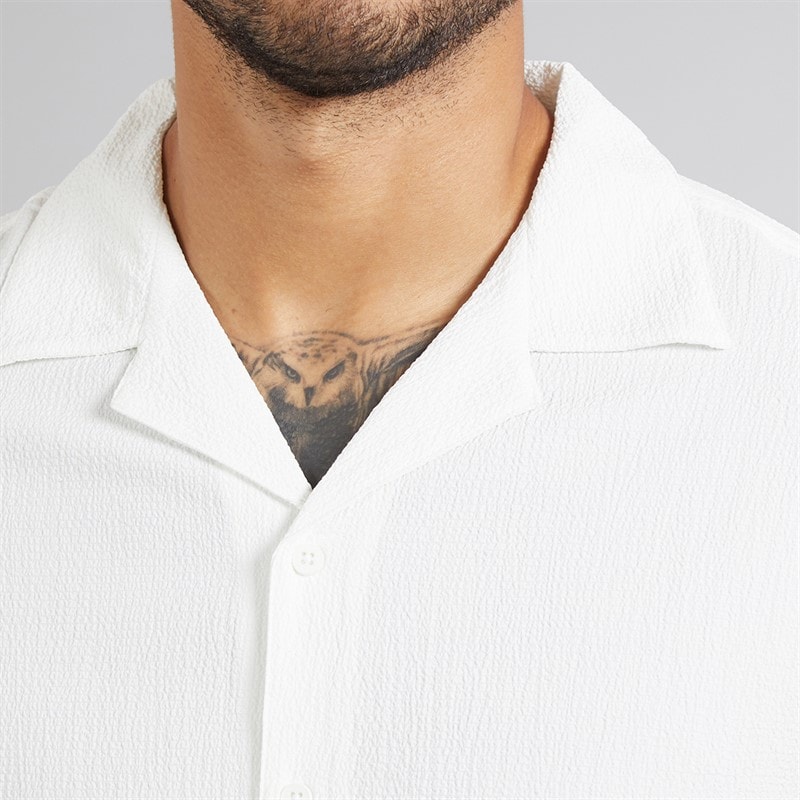 Avant Garde Mens Laguna Textured Short Sleeve Shirt And Shorts Set White - Image 3