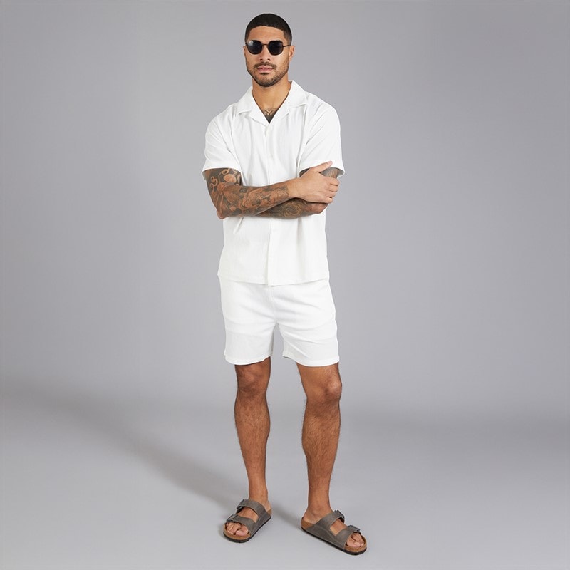 Avant Garde Mens Laguna Textured Short Sleeve Shirt And Shorts Set White - Image 4