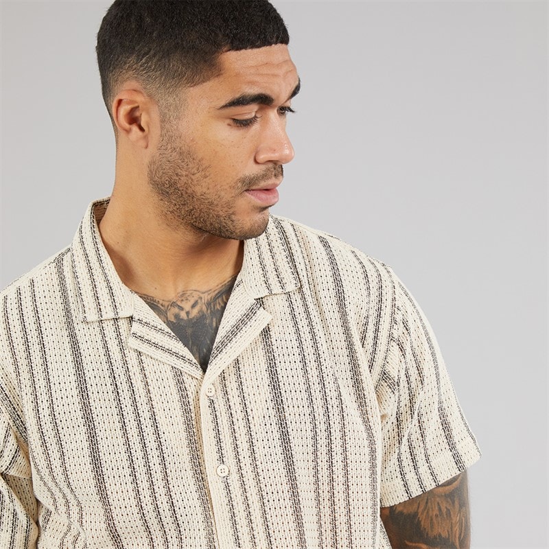 Avant Garde Mens Caspian Textured Short Sleeve Shirt And Shorts Set White/Navy - Image 3