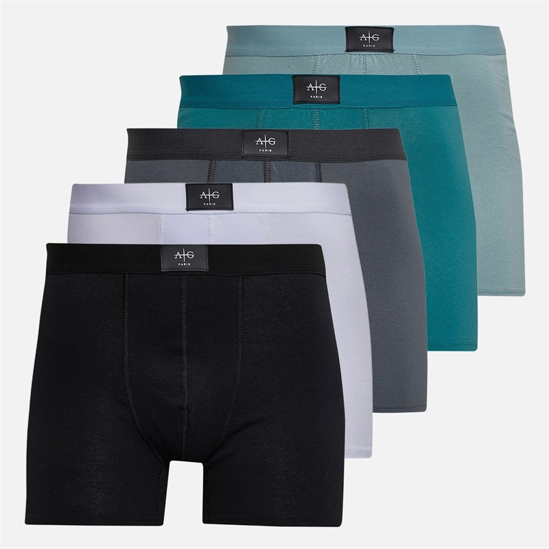 Avant Garde Mens Leaf Five Pack Boxer Shorts Black/Charcoal/White/Jade Green/Sage - Image 1