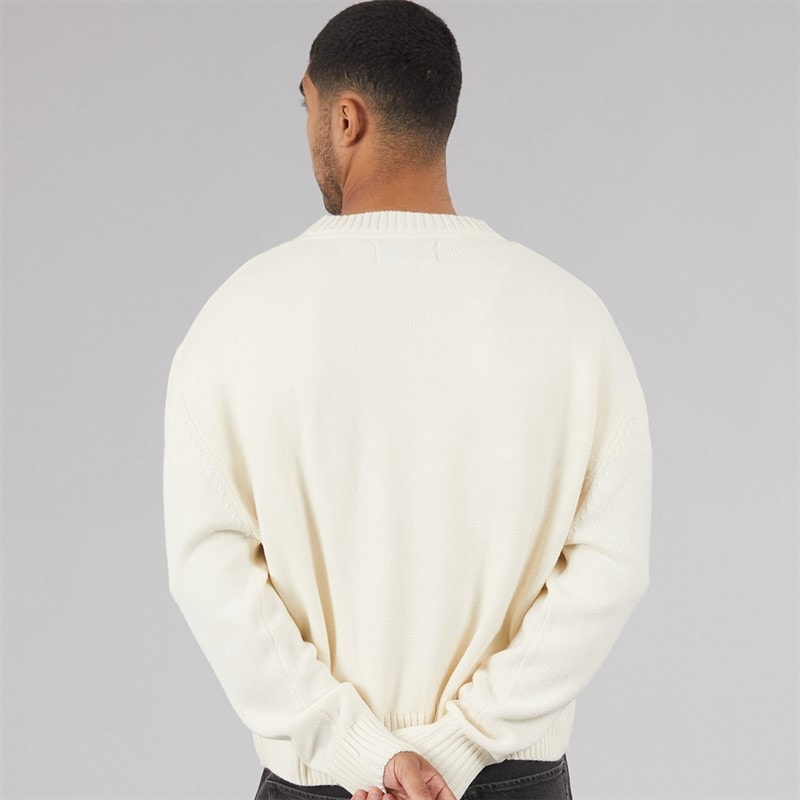 Avant Garde Mens Quinn Logo Crew Neck Jumper Ecru - Image 2