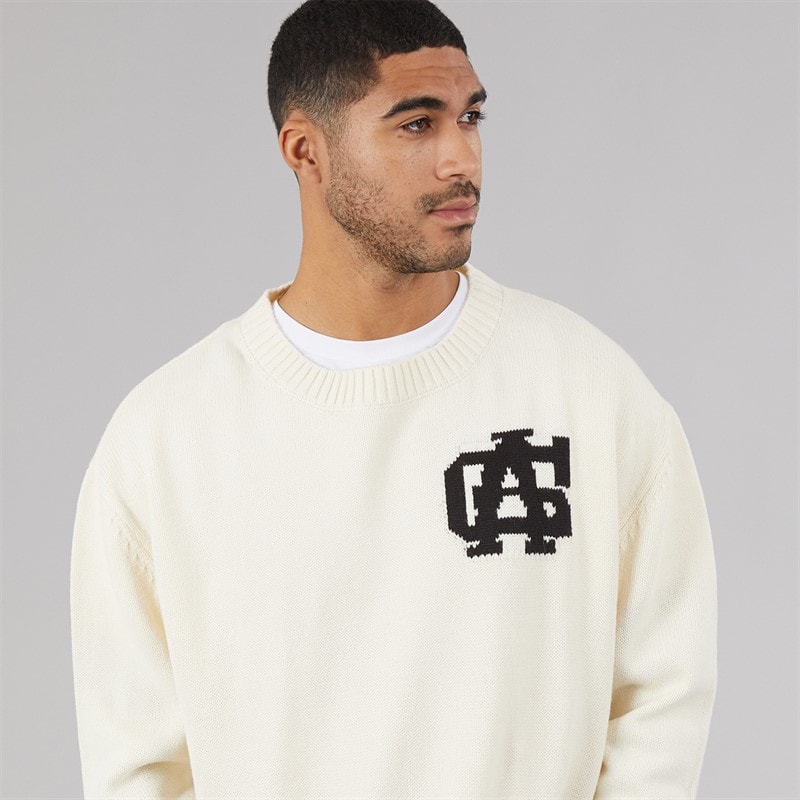 Avant Garde Mens Quinn Logo Crew Neck Jumper Ecru - Image 3