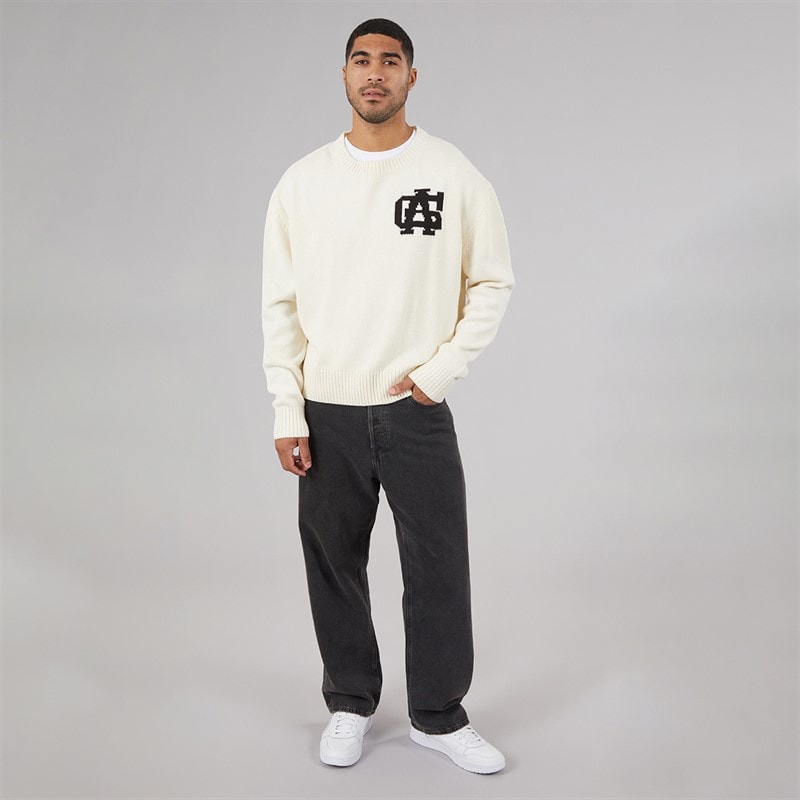Avant Garde Mens Quinn Logo Crew Neck Jumper Ecru - Image 4
