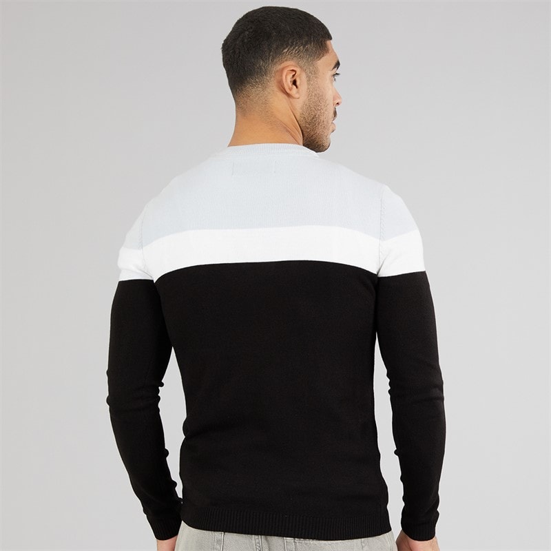 Avant Garde Mens Tatum Block Crew Neck Jumper Silver/Black - Image 2