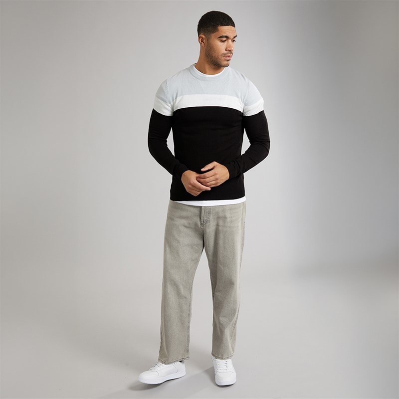 Avant Garde Mens Tatum Block Crew Neck Jumper Silver/Black - Image 3