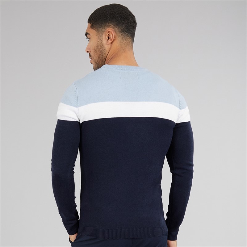 Avant Garde Mens Tatum Block Crew Neck Jumper Navy - Image 2