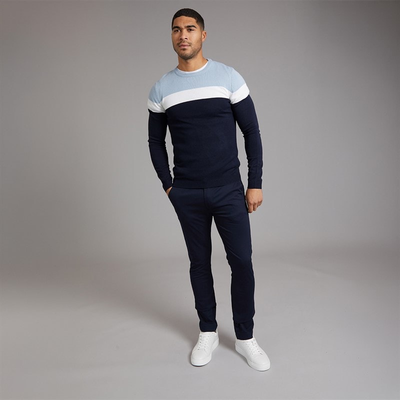 Avant Garde Mens Tatum Block Crew Neck Jumper Navy - Image 3
