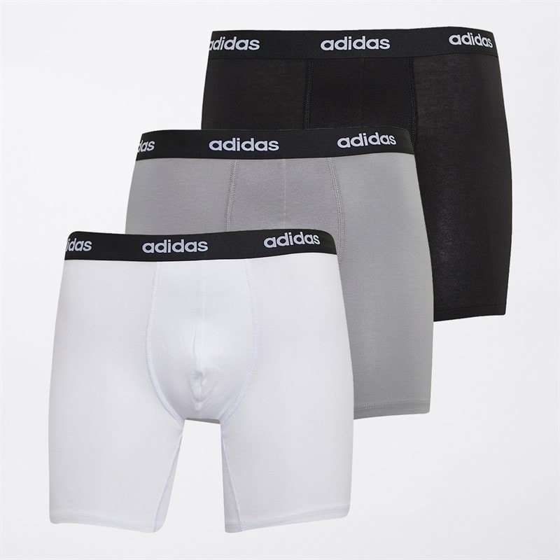 adidas Mens Cotton Stretch Three Pack Boxer Briefs Black/White/Grey