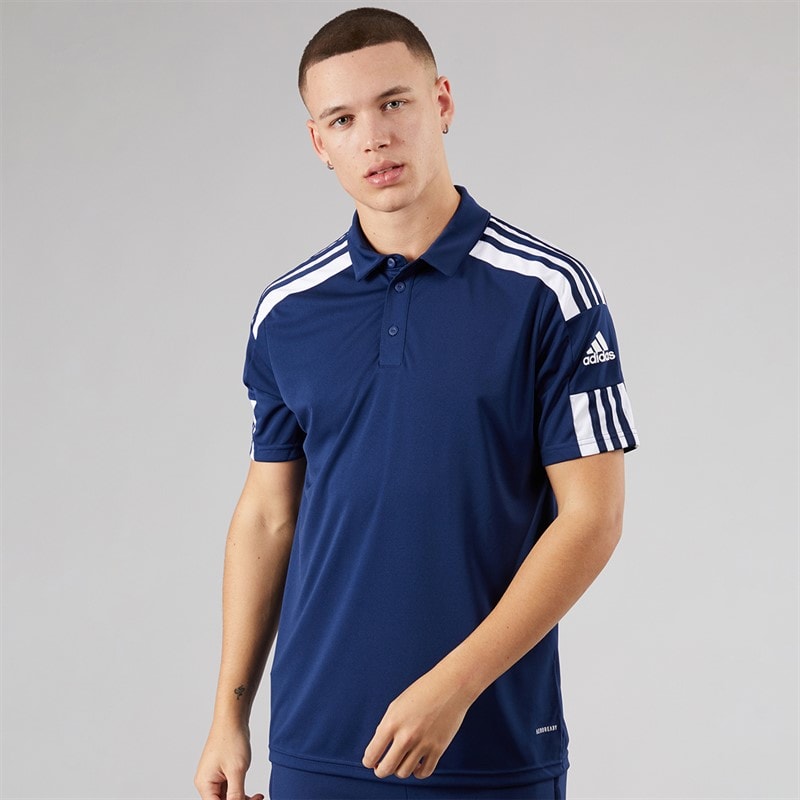 adidas Mens Squadra 21 Short Sleeve Polo Shirt Navy Blue/White