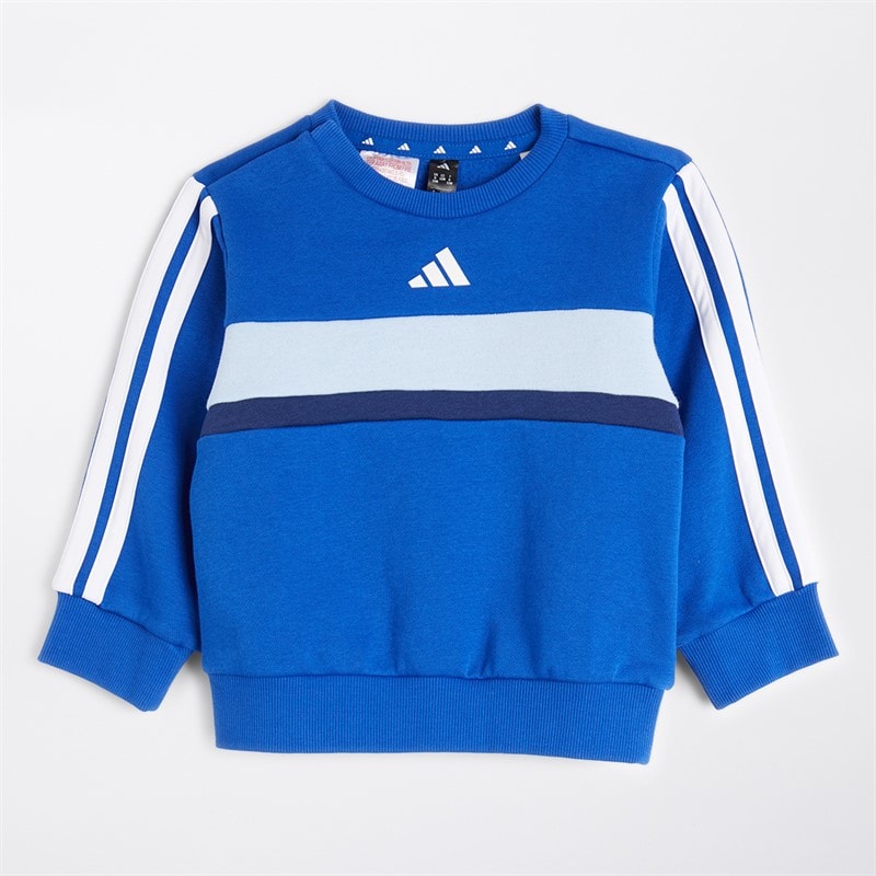 adidas Infant Boys Essentials 3-Stripes Tiberio Fleece Crew Tracksuit Team Royal Blue/White/Dark Blue - Image 2