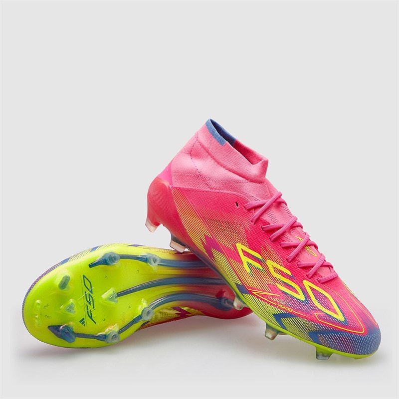 adidas Womens F50 Elite Mystic Victory Pack Mid-Cut FG Firm Ground Football Boots Lucid Pink/Lucid Lemon/Blue Fusion