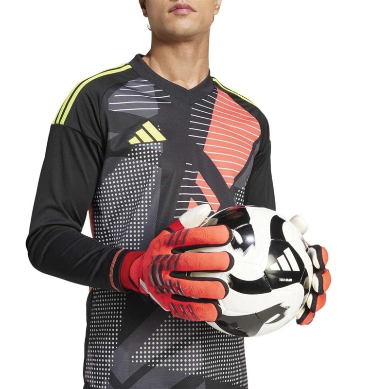 adidas Mens Predator 25 Pro Fingersave Promo Goalkeeper Gloves Lucid Red/Black/Pure Ruby - Image 5