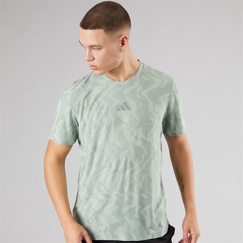 adidas Mens Ultimate Engineered Climacool+ Running T-Shirt Silver Green - Image 1