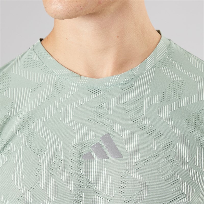 adidas Mens Ultimate Engineered Climacool+ Running T-Shirt Silver Green - Image 3