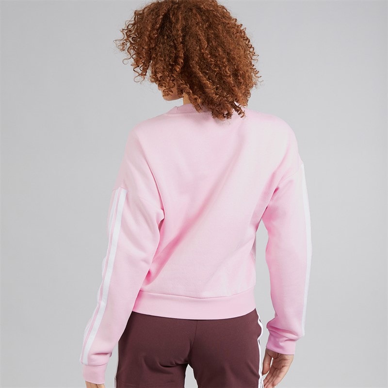 adidas Womens Essentiasl 3-Stripes Fleece Crew Sweat Clear Pink/White - Image 2