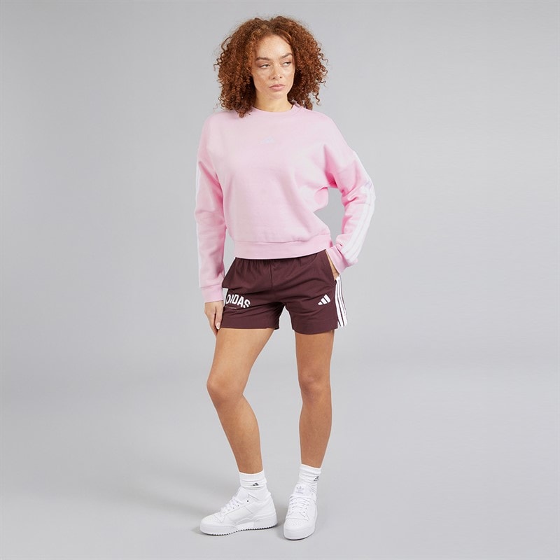 adidas Womens Essentiasl 3-Stripes Fleece Crew Sweat Clear Pink/White - Image 4