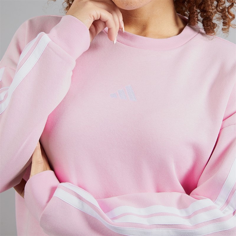 adidas Womens Essentiasl 3-Stripes Fleece Crew Sweat Clear Pink/White - Image 5