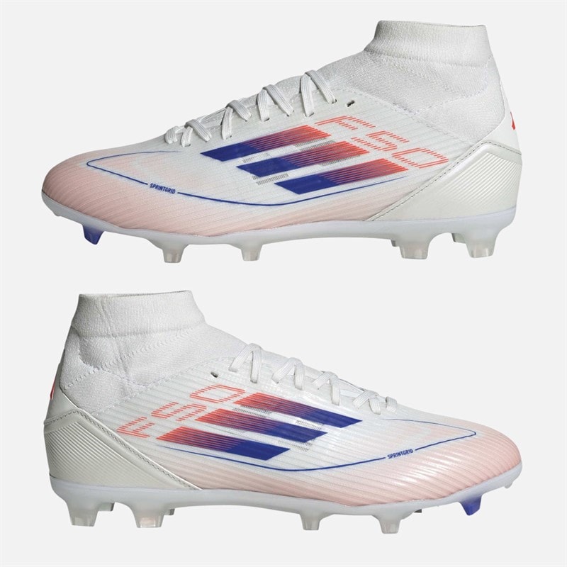 adidas Womens F50 League Advancement Pack Mid-Cut FG/MG Firm/Multi Ground Football Boots Cloud White/Lucid Blue/Solar Red