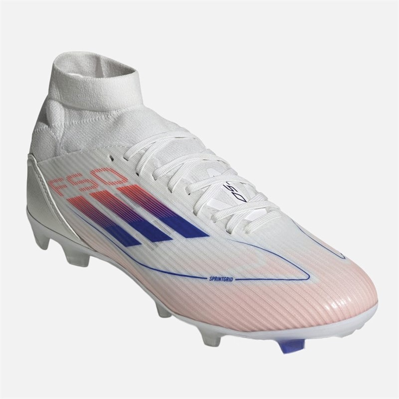 adidas Womens F50 League Advancement Pack Mid-Cut FG/MG Firm/Multi Ground Football Boots Cloud White/Lucid Blue/Solar Red - Image 5
