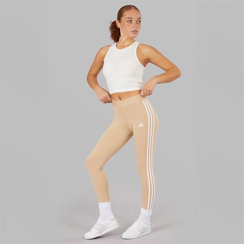 adidas Womens Essentials 3-Stripes Leggings Magic Beige/White - Image 4