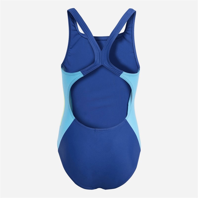 adidas Girls Cut 3-Stripes Swimsuit Dark Blue/Green Spark - Image 2