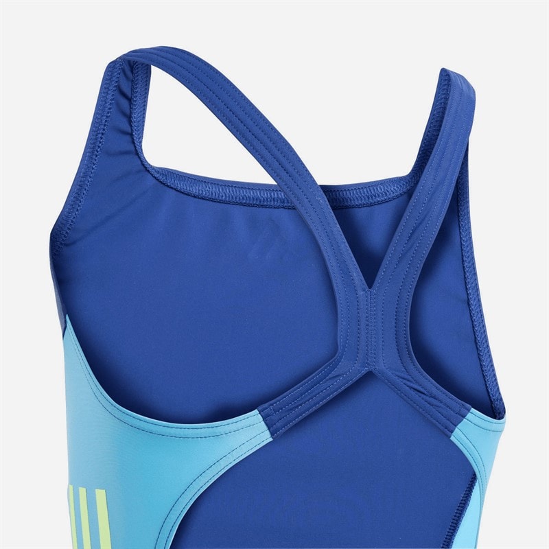adidas Girls Cut 3-Stripes Swimsuit Dark Blue/Green Spark - Image 3