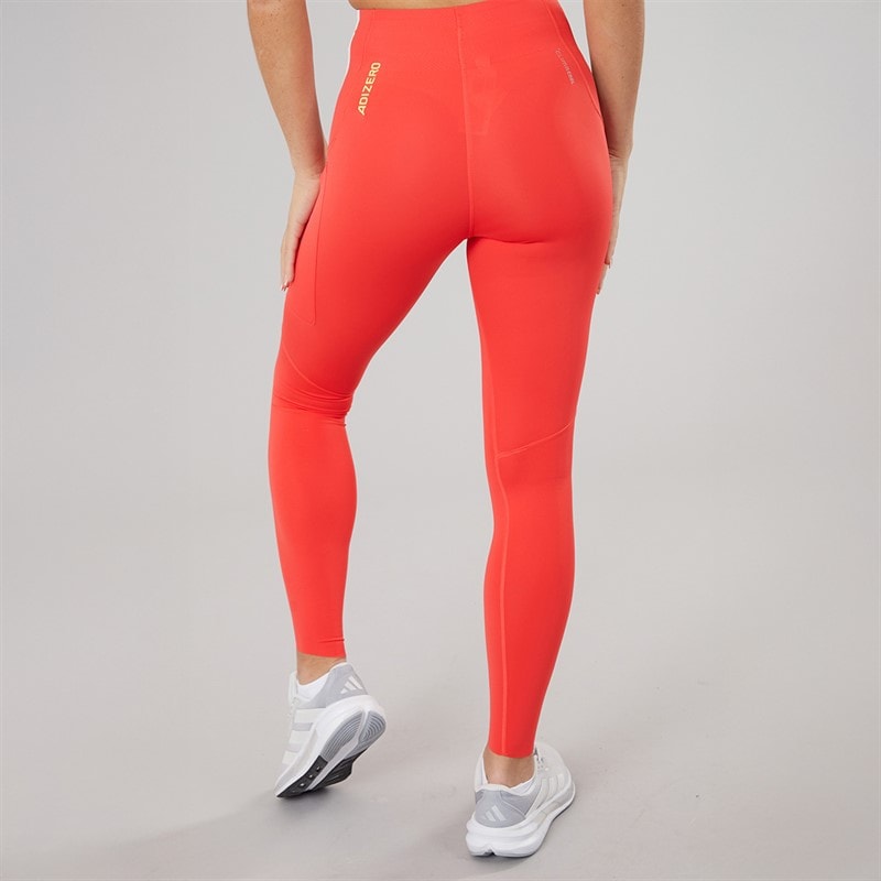 adidas Womens Adizero Hi Rise Full Length Running Tight Leggings Semi Lucid Red - Image 2