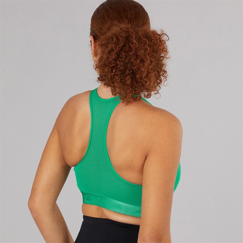 adidas Womens Powerreact Hyperglam Medium Support Sports Bra Semi Court Green/White - Image 2