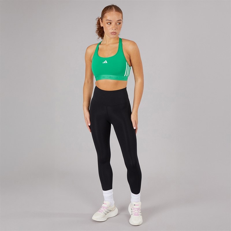 adidas Womens Powerreact Hyperglam Medium Support Sports Bra Semi Court Green/White - Image 4