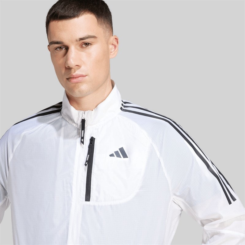 adidas Mens Own The Run 3-Stripes Packable Running Jacket White - Image 4