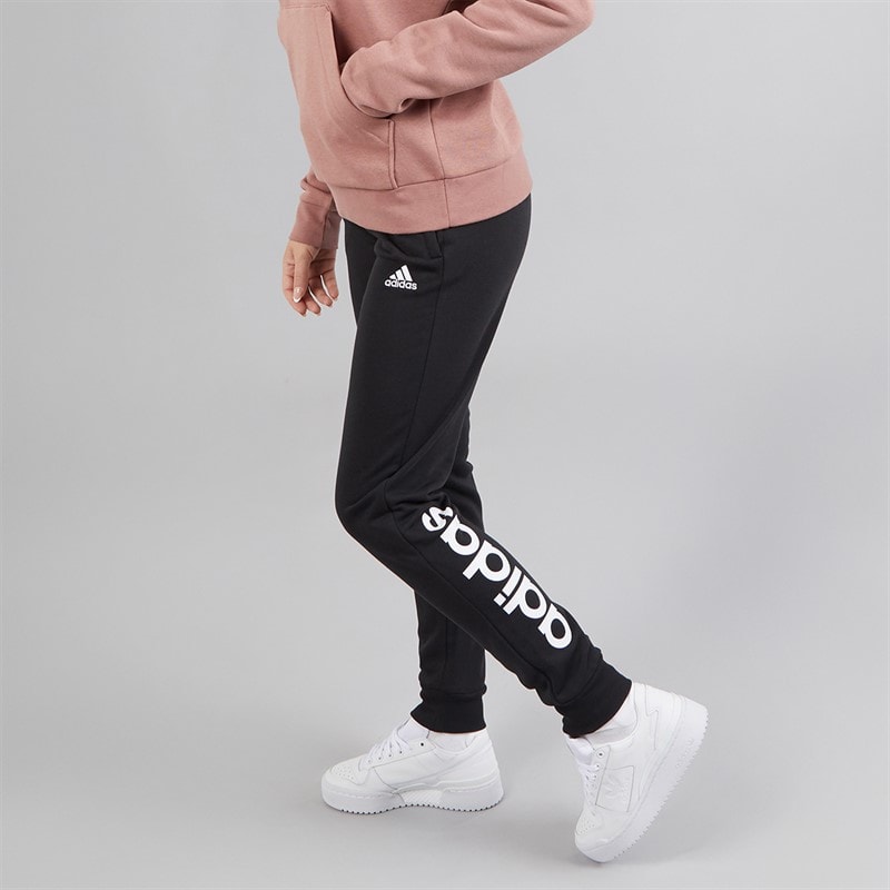 adidas Womens Essentials Logo French Terry Cuffed Joggers Black/White - Image 3