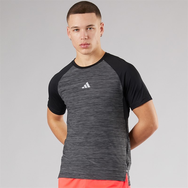 adidas Mens Gym+ 3-Stripes Training T-Shirt Black Melange - Image 1