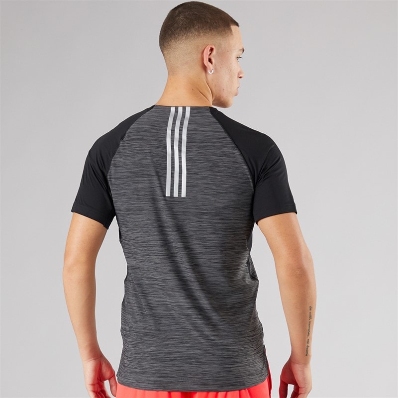 adidas Mens Gym+ 3-Stripes Training T-Shirt Black Melange - Image 2