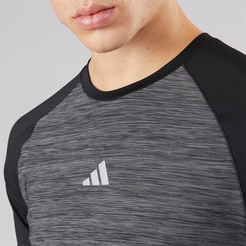 adidas Mens Gym+ 3-Stripes Training T-Shirt Black Melange - Image 3
