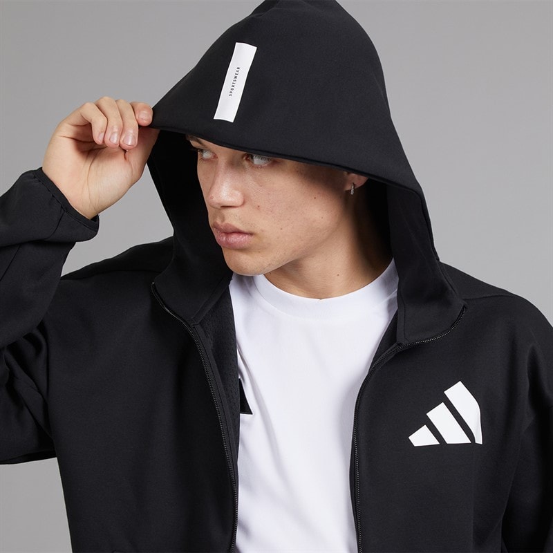 adidas Mens Z.N.E. Full Zip Hoodie Black/White - Image 2