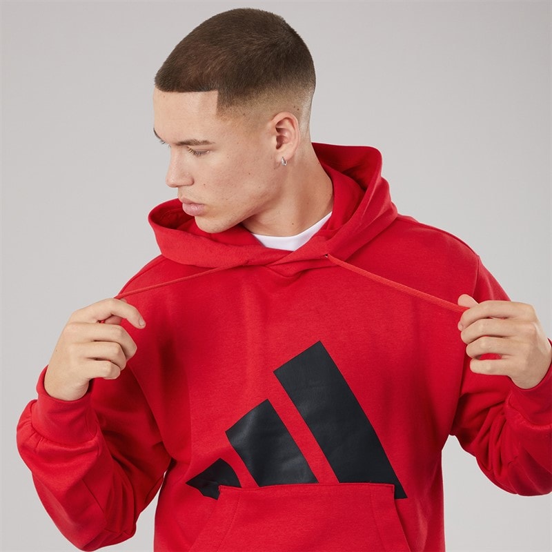 adidas Mens Essentials Big Logo Fleece Hoodie Pure Ruby/Black - Image 3
