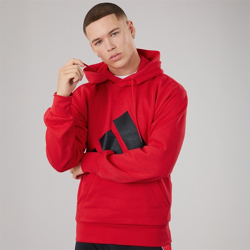 adidas Mens Essentials Big Logo Fleece Hoodie Pure Ruby/Black - Image 5