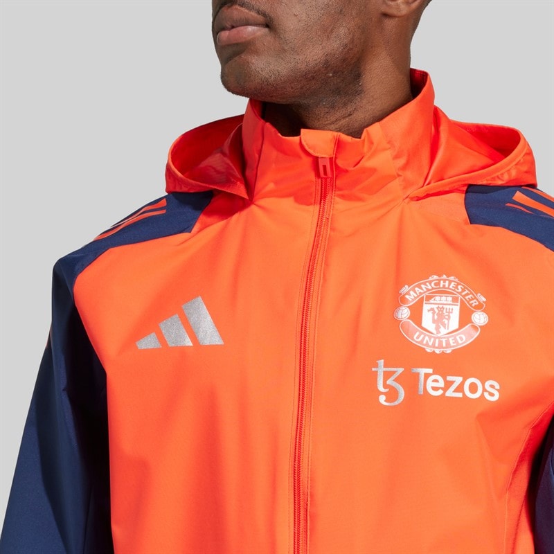 adidas Mens MUFC Manchester United All Weather Jacket Bright Red/Night Indigo - Image 4