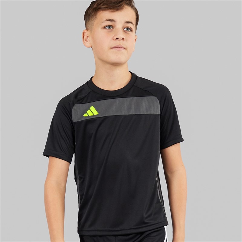 adidas Junior Boys Tiro 25 Essentials T-Shirt Black/Solar Yellow/Grey Six - Image 1