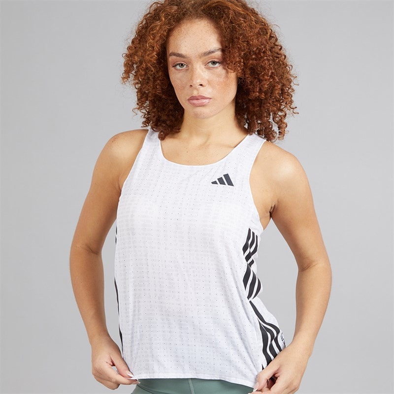 adidas Womens Adizero Running Singlet White/Light Solid Grey