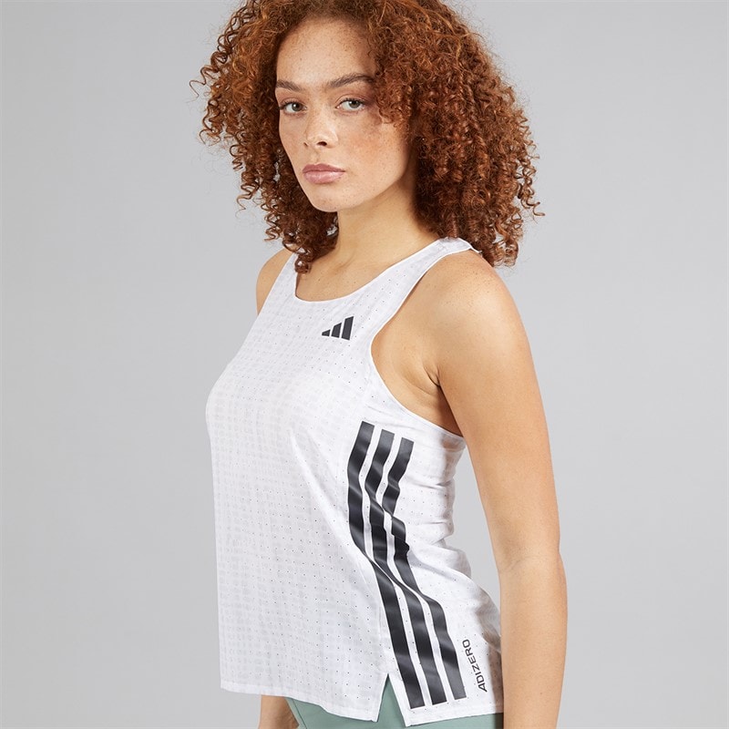 adidas Womens Adizero Running Singlet White/Light Solid Grey - Image 3