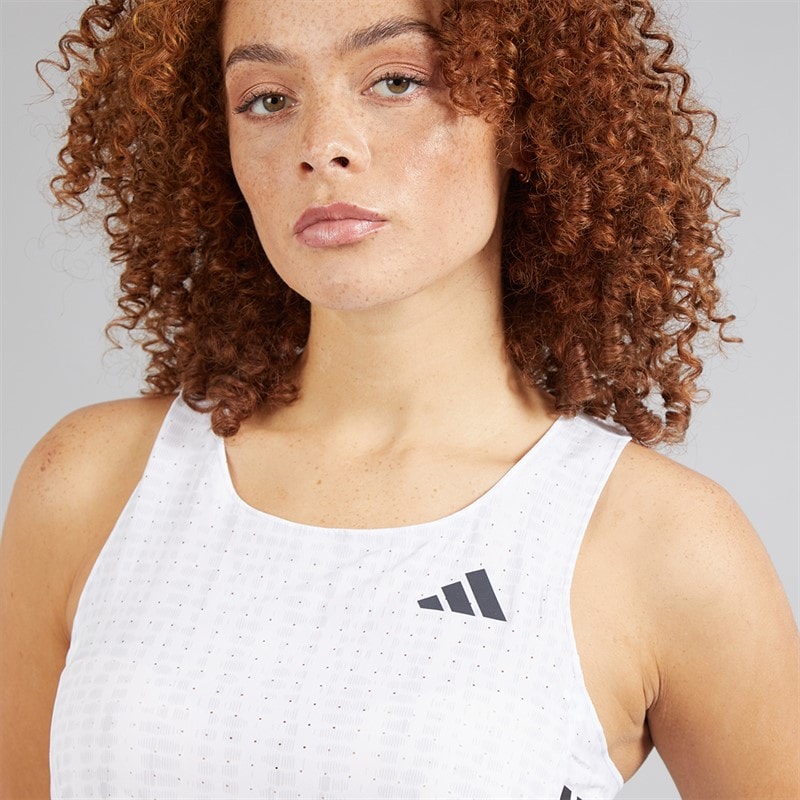 adidas Womens Adizero Running Singlet White/Light Solid Grey - Image 5