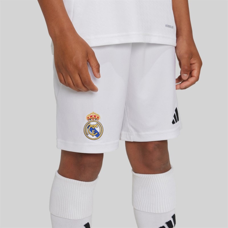 adidas Junior Boys RMCF Real Madrid 24/25 Home Shorts White - Image 2