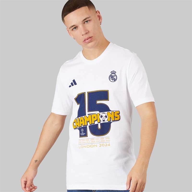 adidas Mens RMCF Champions League Winners T-Shirt White - Image 1