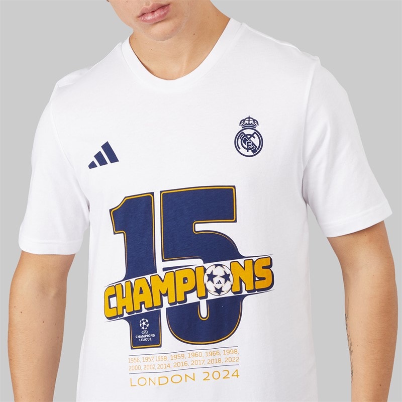 adidas Mens RMCF Champions League Winners T-Shirt White - Image 5