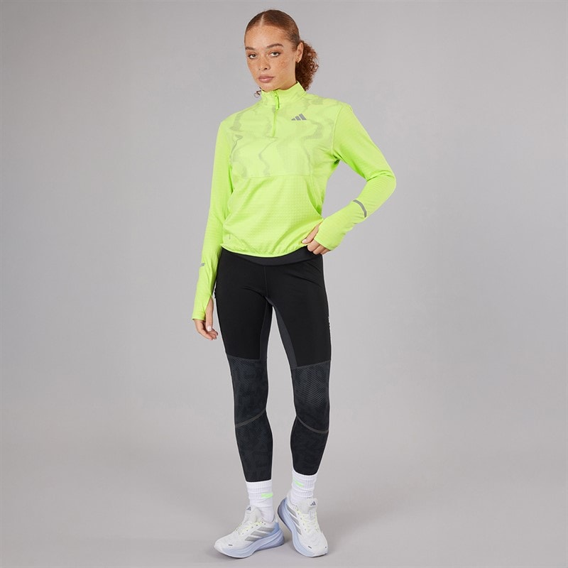 adidas Womens Ultimate Reflective Hi Vis Climawarm 1/2 Zip Running Jacket Pulse Lime - Image 4