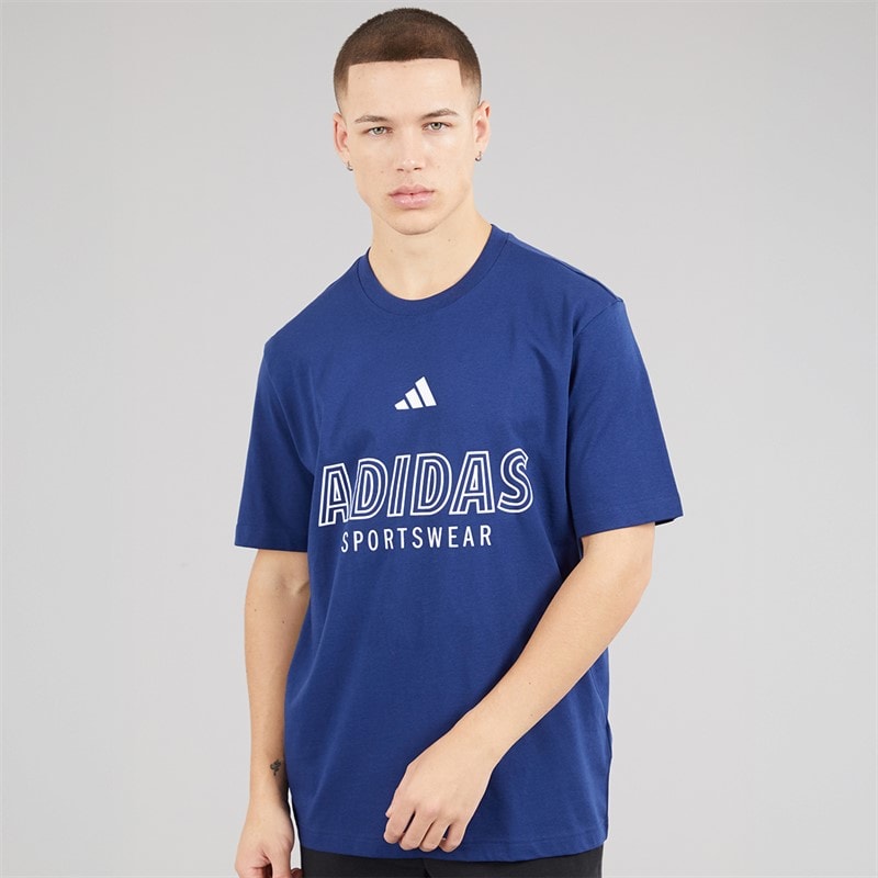 adidas Mens Hot Graphic T-Shirt Dark Blue/White - Image 1