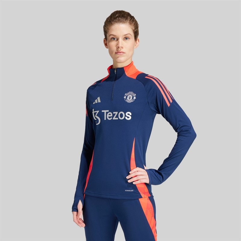 adidas Womens MUFC Manchester United Training Top Night Indigo/Bright Red - Image 2