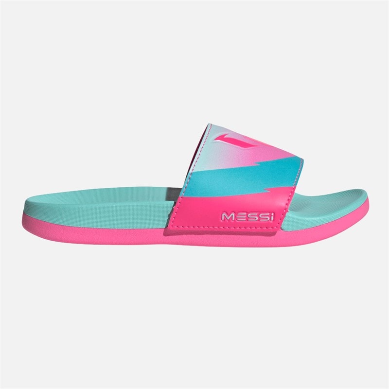 adidas Junior Adilette Comfort Messi Sliders Cloud White/Core Black/Silver Metallic - Image 5